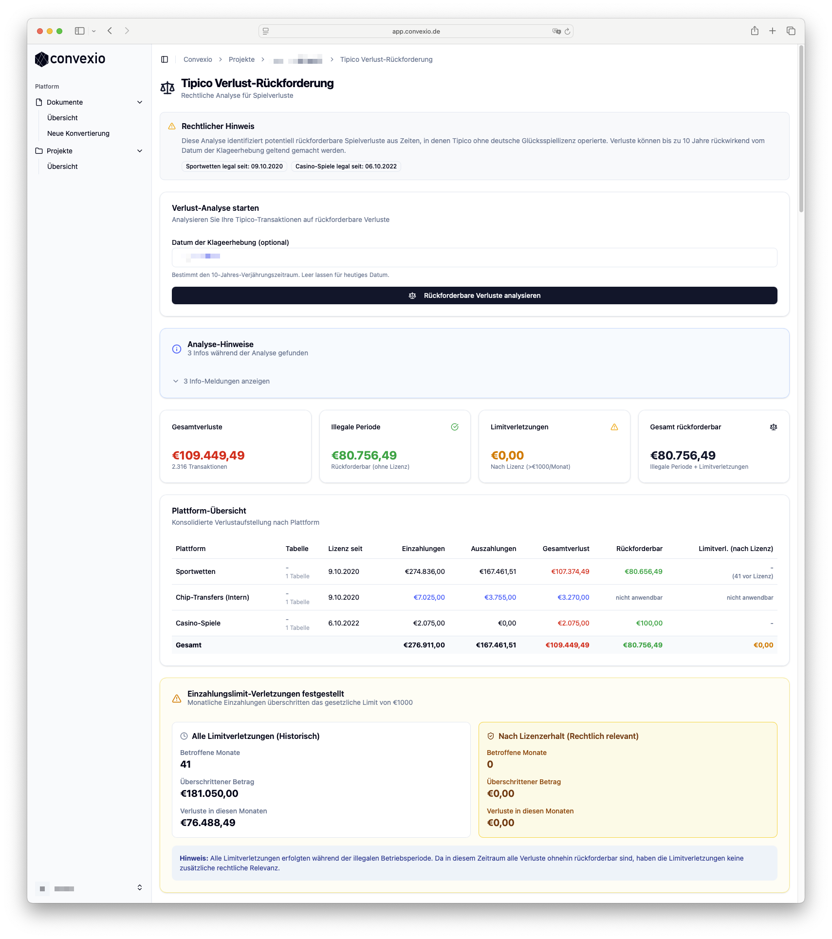 Tipico Analyse Übersicht - Automatisierte Forderungsberechnung und Zeitraumidentifikation